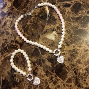 🌟Cute white pearl necklace&bracelet set🌟