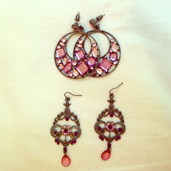 Two pairs of gunmetal/purple earrings