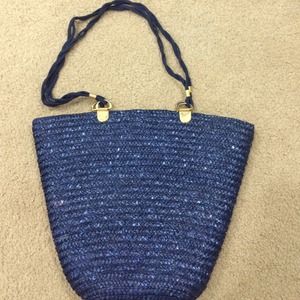 Blue straw type purse. Vintage style.