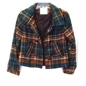 Plaid coat with removable hood