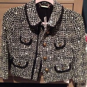 NWT black and white crop tweed jacket.