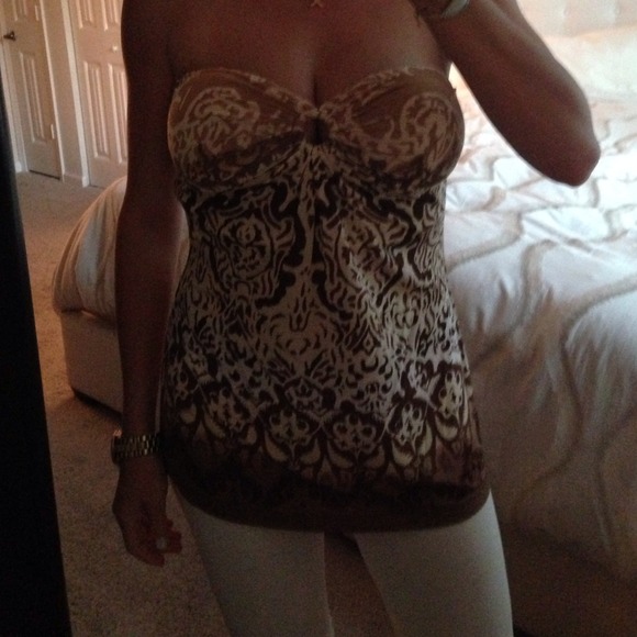 Cache brown & cream paisley like patterned top - Picture 1 of 2
