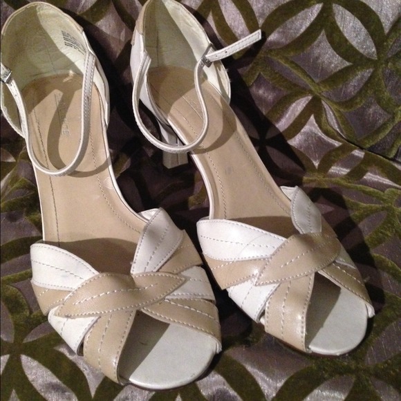 Cream kitten heel peep toe shoes wide width
