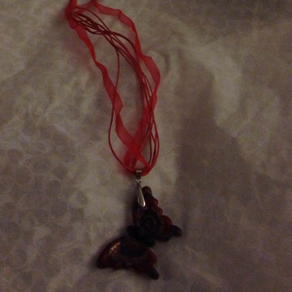 necklace with hand made blown glass butterfly