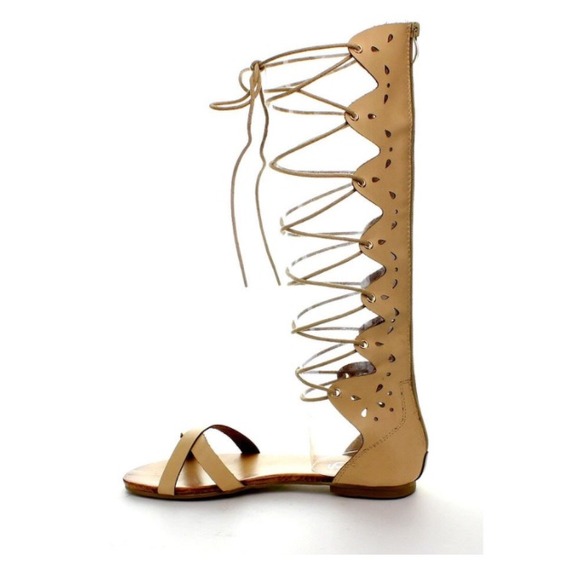 Nude Lace-Up Gladiator Sandals. Size 8.