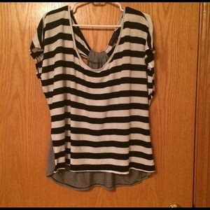 Hi-lo black and white striped top