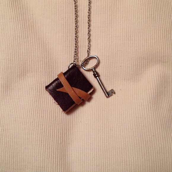 Leather Book and Silver Key Necklace