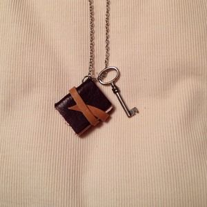 Leather Book and Silver Key Necklace