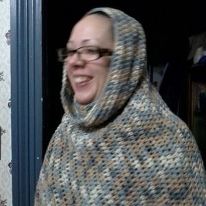 Hooded cowl-necked poncho