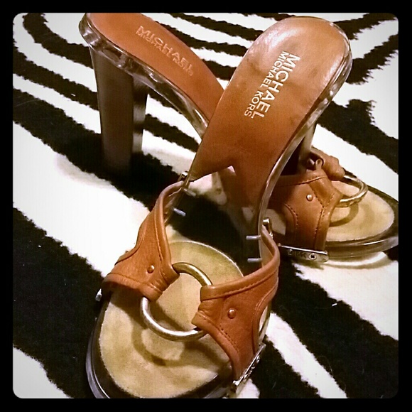 Tan Leather Chunky Heel Sandals