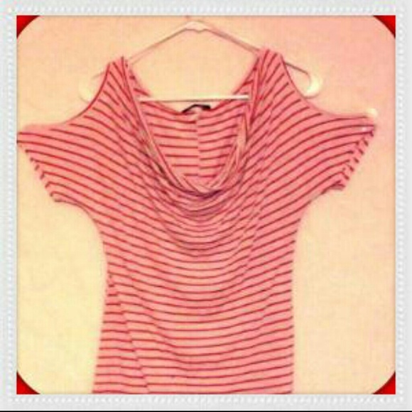 Red and white cold shoulder top