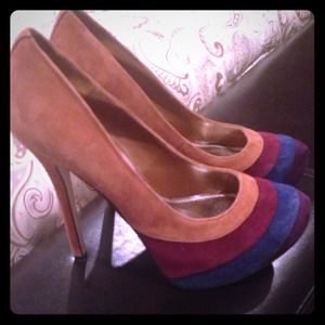 SEXY COLORBLOCK FAUX SUEDE HEELS- WORN TWICE