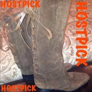 THEORY BROWN SUEDE BOOTS WITH LACE DETAIL