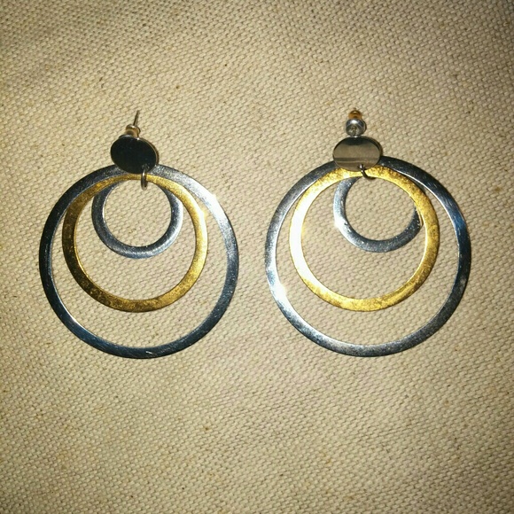 J Crew 2 Tone Silver & Gold Dimensional Earrings - Picture 2 of 3