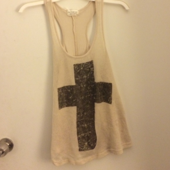 Tops - Tan cross flowy tank top