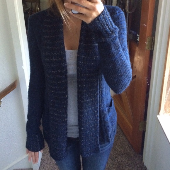 🚫SOLD🚫Blue Metallic Cardigan - Picture 3 of 3