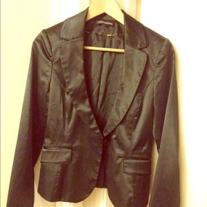 Express black satin one button blazer