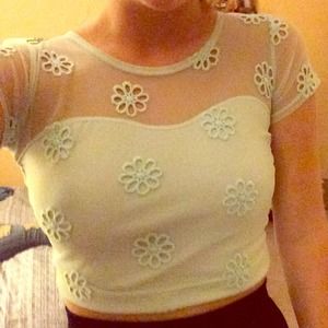 Flower mesh crop top