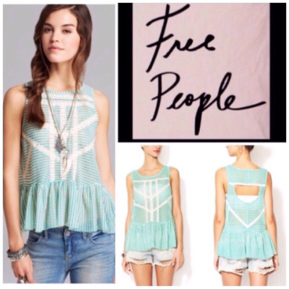 Free People Tops - Free People Green/Ivory lace Trim Peplum.  NWT.