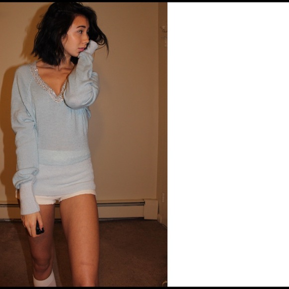 Free People Wool Blend Powder Blue Sequin Sweater