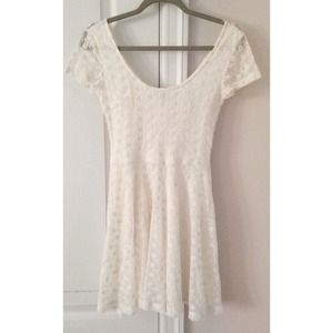 NWT F21 Cream Floral Embroidered Skater Dress