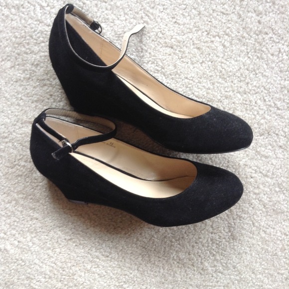 Black, Suede, Ankle Strap Wedges