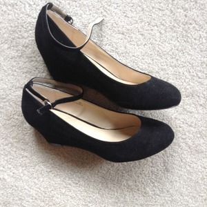 Black, Suede, Ankle Strap Wedges