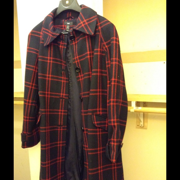 Brand new blue and red wool coat without tags