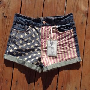 American Flag High-Waisted Shorts