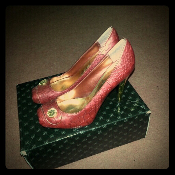 Baby Phat shoes burgundy and gold on snake skin