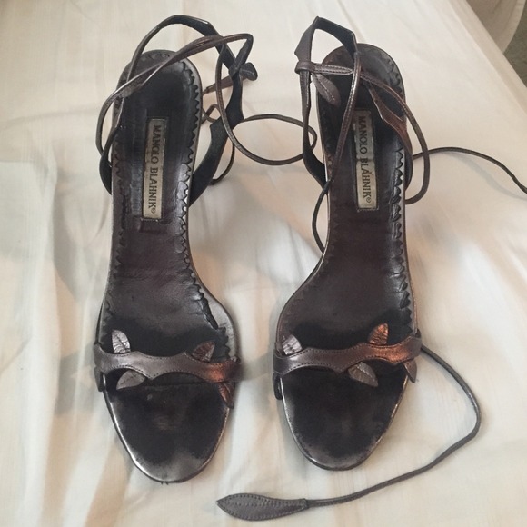 Graphite colored Manolo Blahnik strappy heels