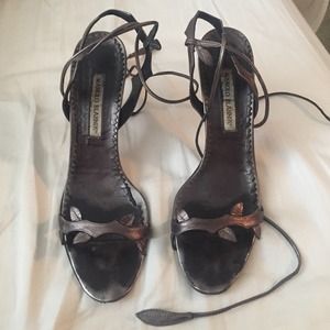 Graphite colored Manolo Blahnik strappy heels