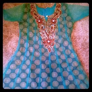 Indian anarkali dress net velvet stone embroidery