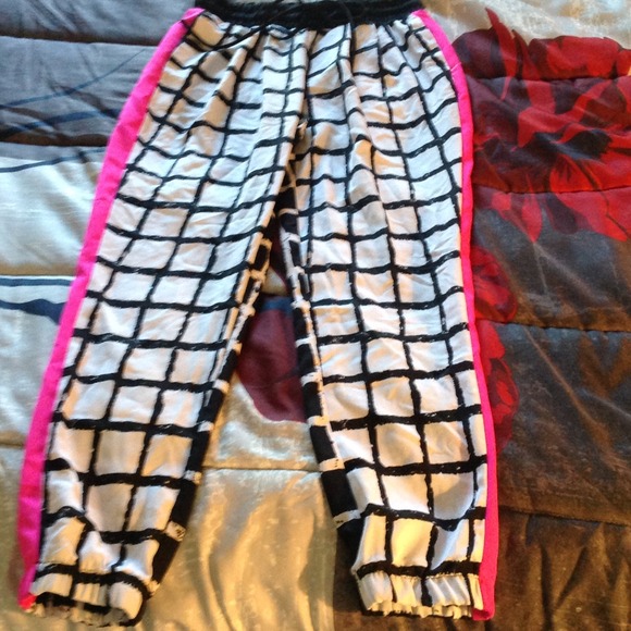 Black White Pink Grid Print Drawstring Joggers M