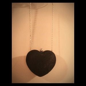 Black Heart Box Evening Bag w/ Black Lace Overlay