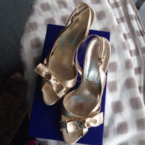 Gold evening sling backs