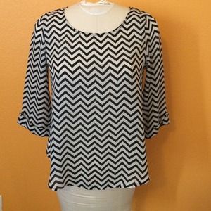 See thru black and white chevron blouse