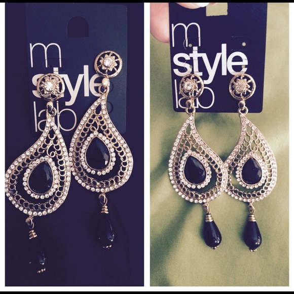 Rhinestone & Onyx teardrop earrings