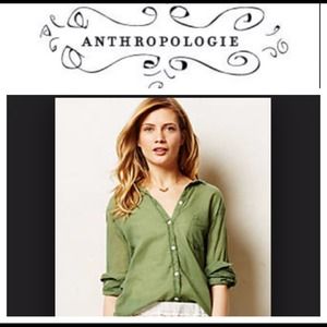 Anthropologie NWT Green Button Down Top
