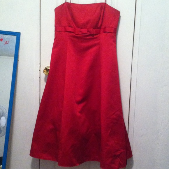 A red bridesmaid dress from David's Bridal