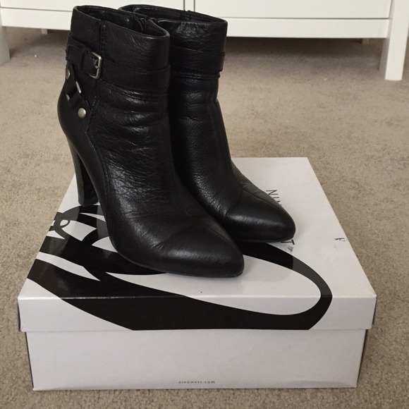 Black Leather Pointed-Toe Ankle Booties