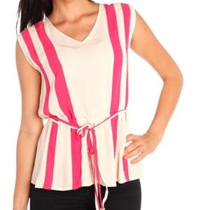 Beige and hot pink blouse