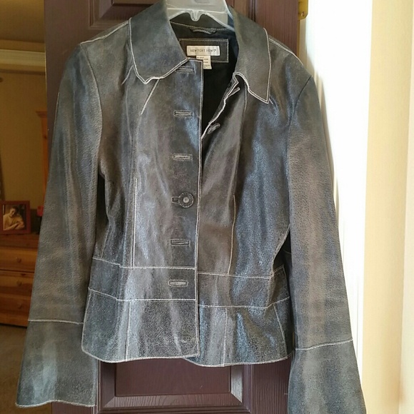 Weathered black leather jacket