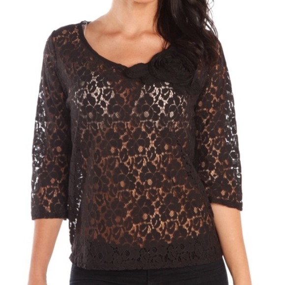 Black lace blouse with see though back