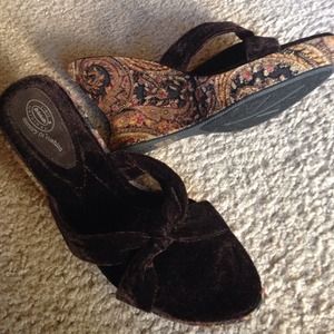Dr Scholls brown velvet wedge sandal