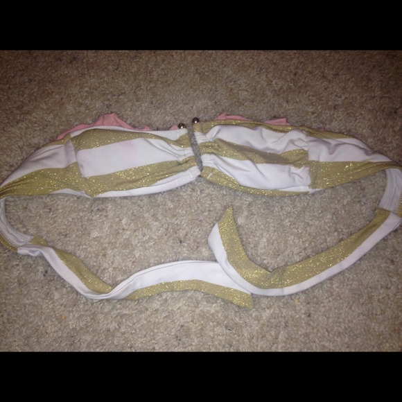 gold and pink and white bikini