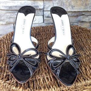 Adorable jimmy choo black patent wedge slides