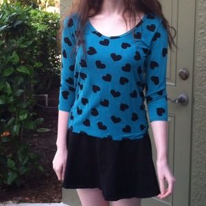 Black Heart Printed Teal Top