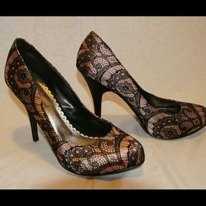Pink & Black Lace Lulu Townsend Heels 10 M