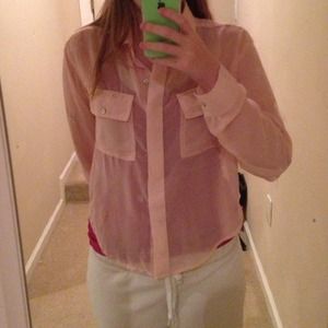 Pale pink adjustable long sleeve sheer shirt